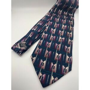 Monsieur Givenchy Silk Necktie Navy Blue Geometric Pattern Men's Tie